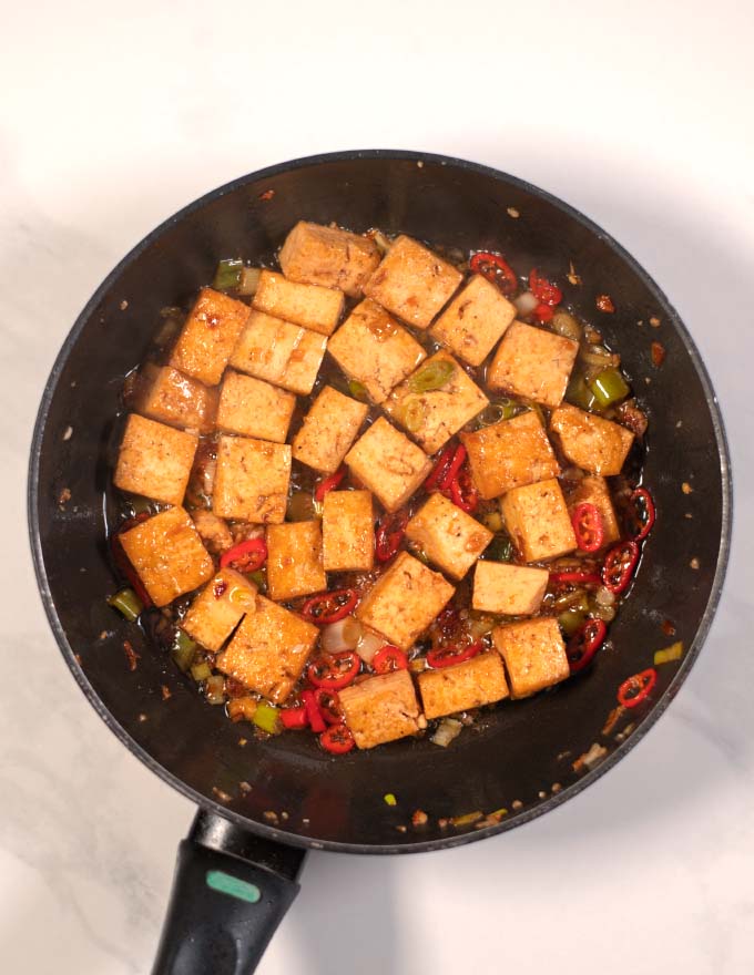 Ready Chinese Tofu in a pan.