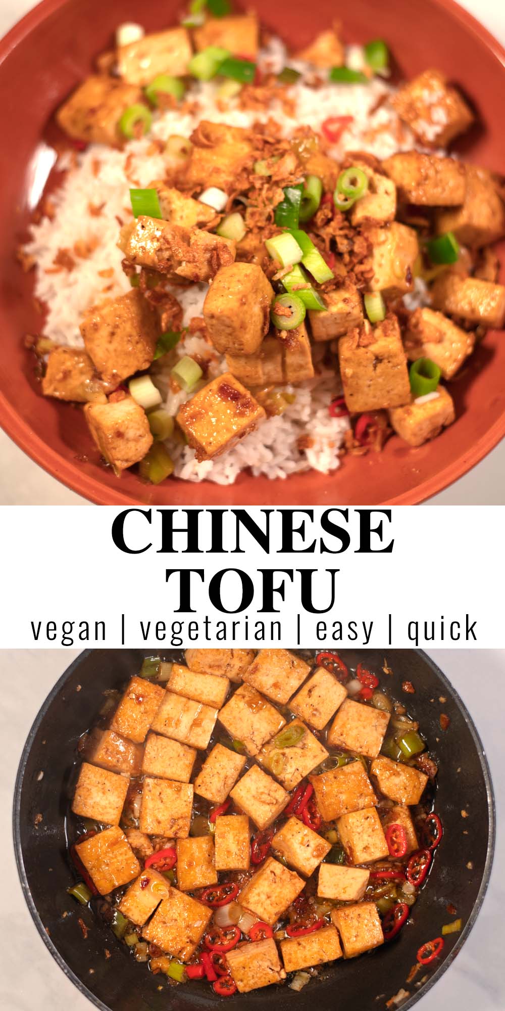 Collage of two photos of Chinese Tofu with recipe title text.