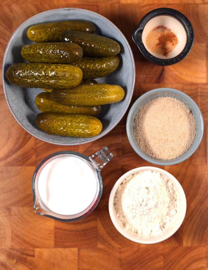 Ingredients needed to make Pickle Fries are collected before preparation.