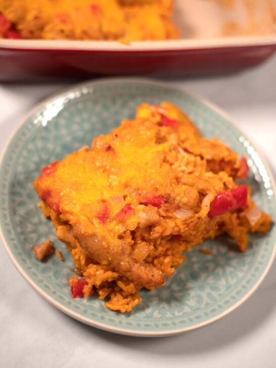 Closeup of a serving of Arroz Imperial.