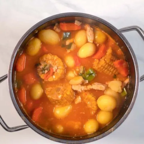 Top view of a large pot of Caldo de Pollo.