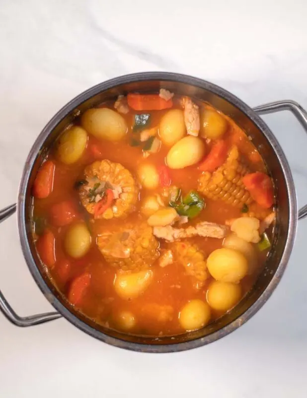 Top view of a large pot of Caldo de Pollo.