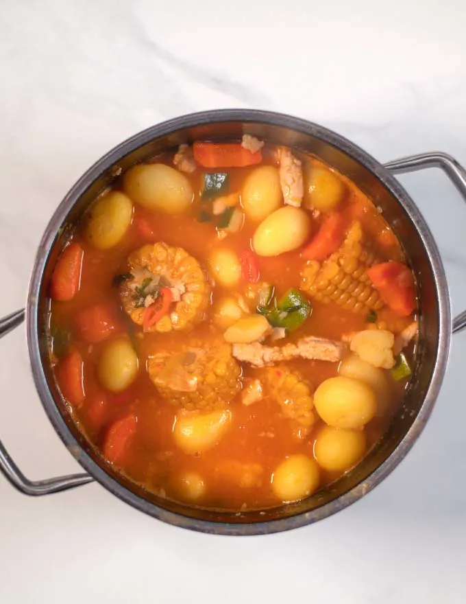 Top view of a large pot of Caldo de Pollo.