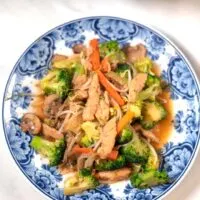 Closeup of a serving of Chinese Chop Suey.