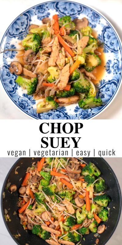 Collage of two photos of Chinese Chop Suey with recipe title text.