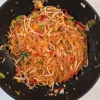 Thai Vermicelli after sauces and spices have been added with the noddles.