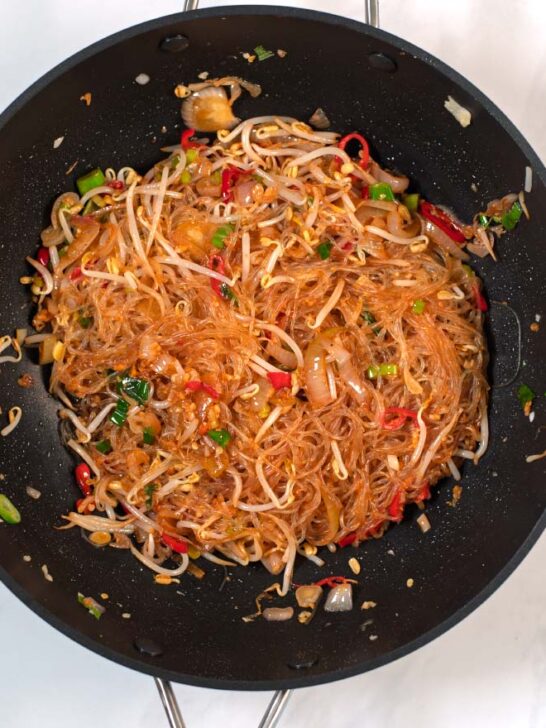 Thai Vermicelli after sauces and spices have been added with the noddles.