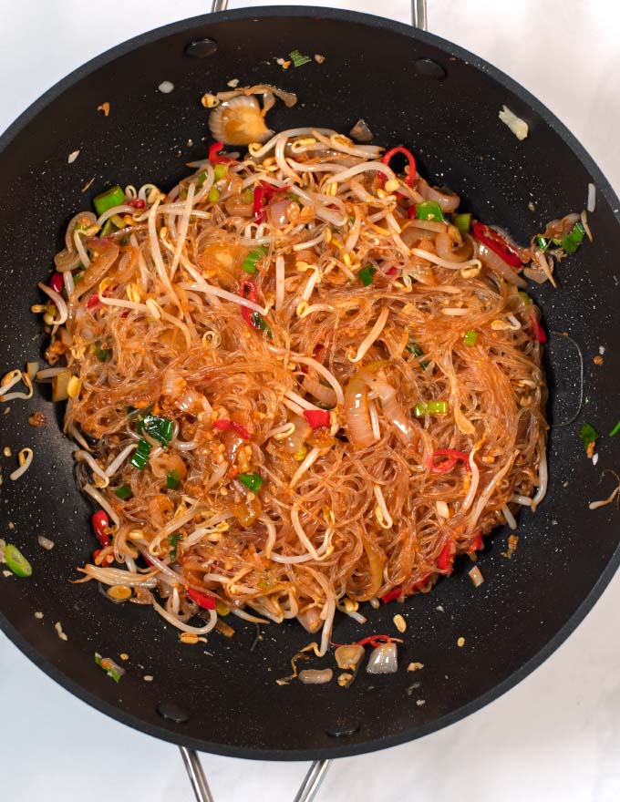 Thai Vermicelli after sauces and spices have been added with the noddles.