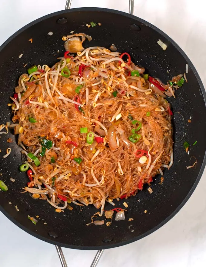 View of Thai Vermicelli in a wok.