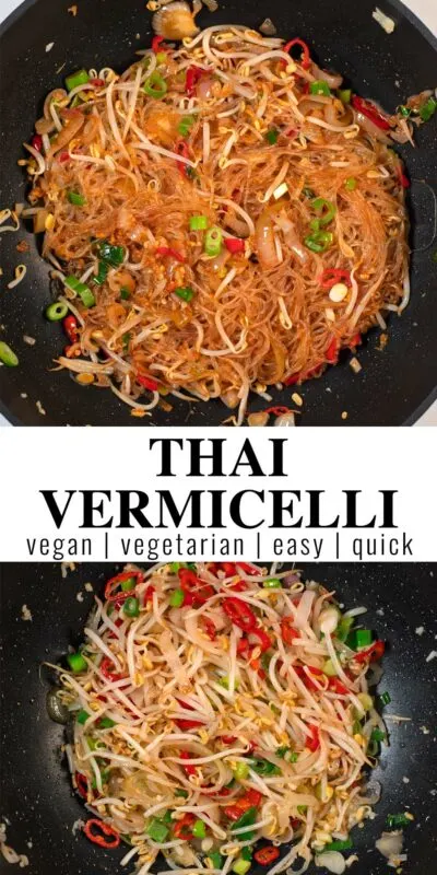 Collage of two photos of Thai Vermicelli with recipe title text.