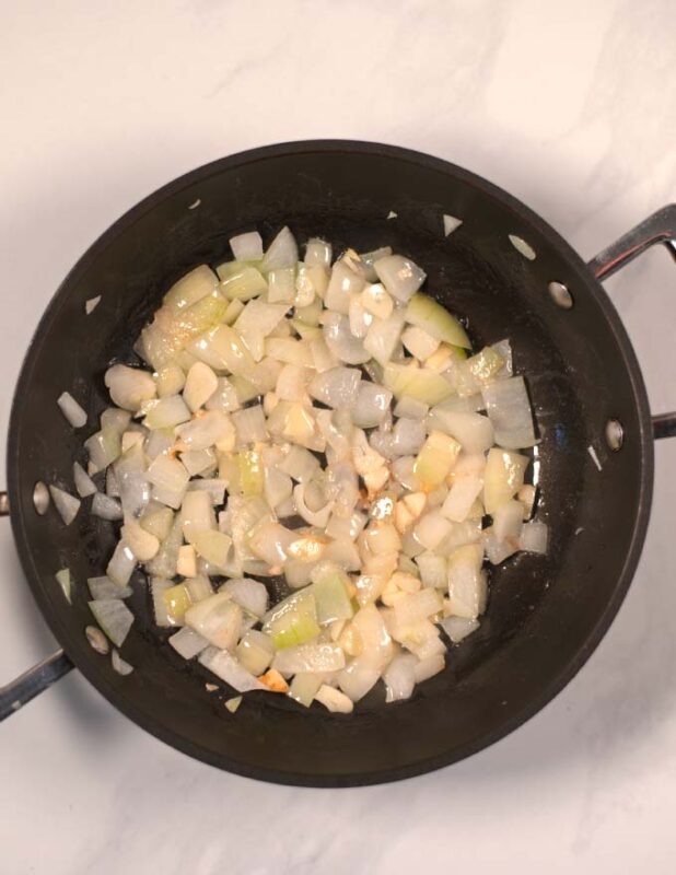 Onions and garlic are sauteed in oil.