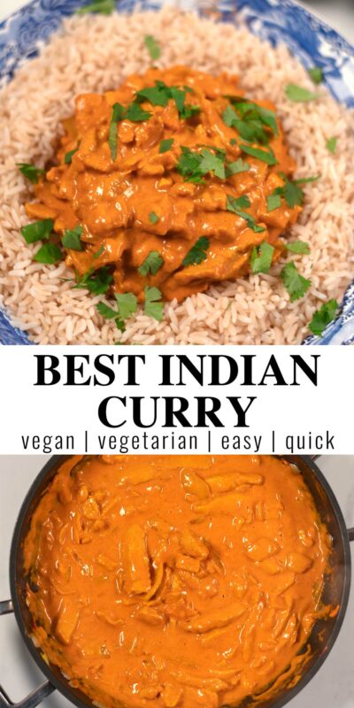 Collage of two photos of the Best Indian Curry with recipe title text.