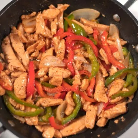 Closeup of Pepper Chicken in a pan.