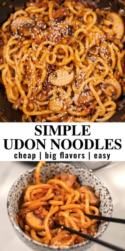 Collage of two photos of Simple Udon Noodles with recipe title text.