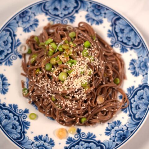 A serving of Soba Noodles with sauce.